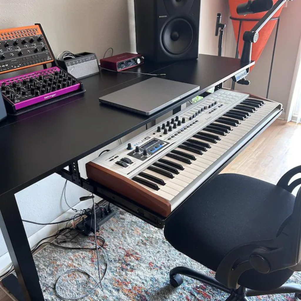Screw-Mounted Under Desk MIDI Keyboard Tray – Heavy Duty, Adjustable, Extra Large for Studio Desk, Synths, Pianos & Music Producers