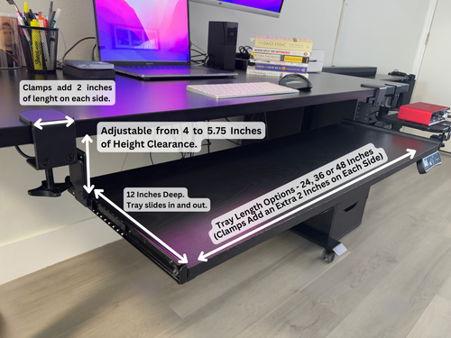 Clamp-On Under Desk MIDI Keyboard Tray – Heavy Duty, Adjustable for Studio Desk, Synths, Pianos & Music Producers